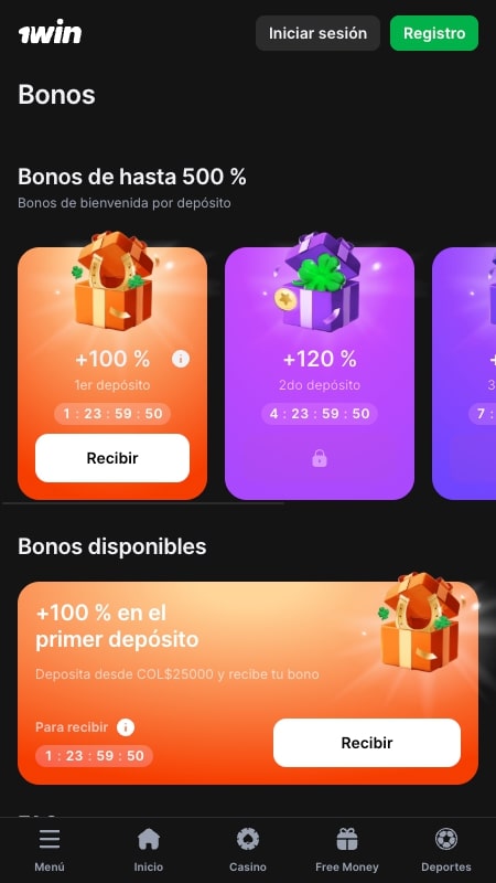 Bonos y promociones de 1win
