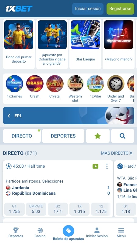 Página principal del casino 1xbet