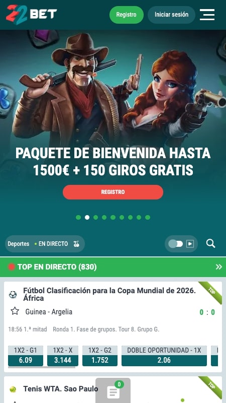 Página principal del casino 22Bet
