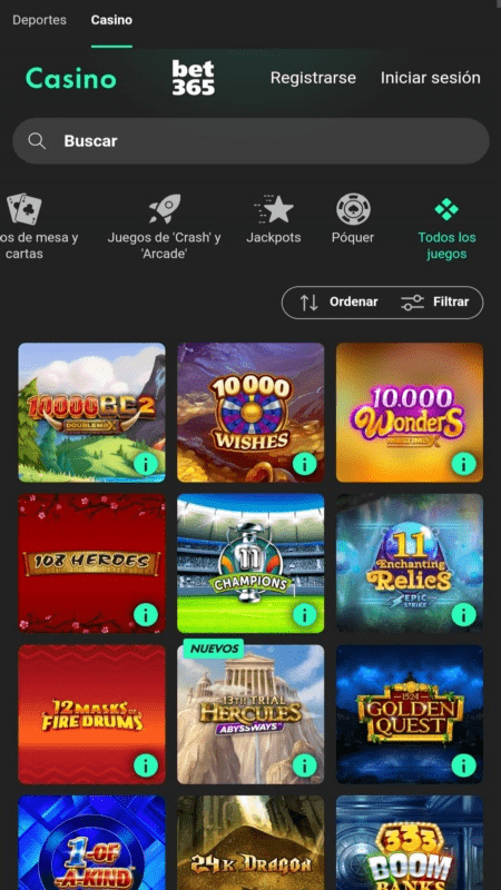 Lista de juegos del casino Bet365