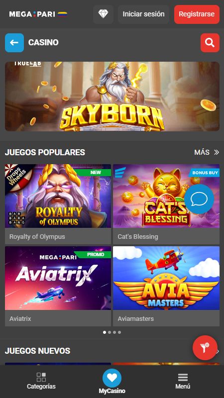 Sección de casino en línea en Megapari