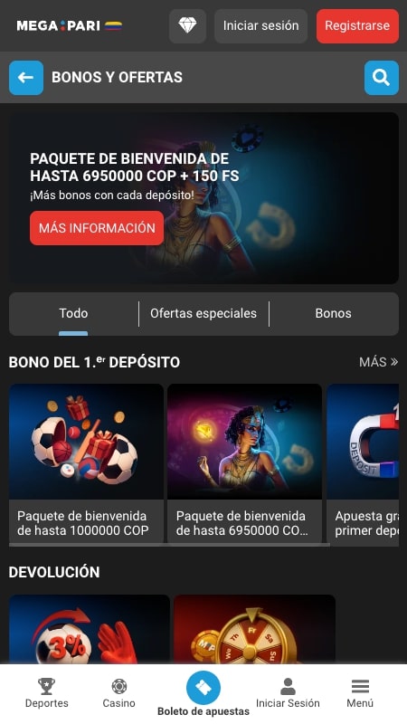 Bonos y promociones de Megapari
