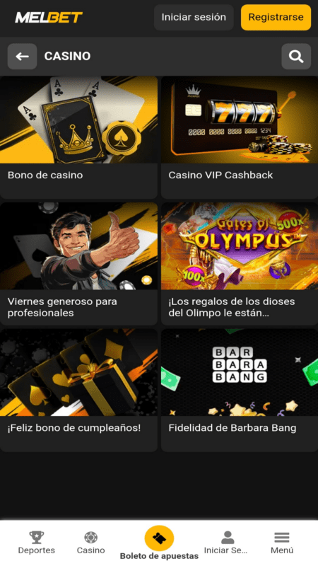 Bonos y promociones del casino Melbet