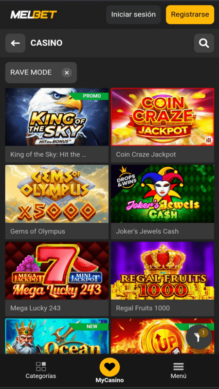 Lista de juegos del Casino Melbet