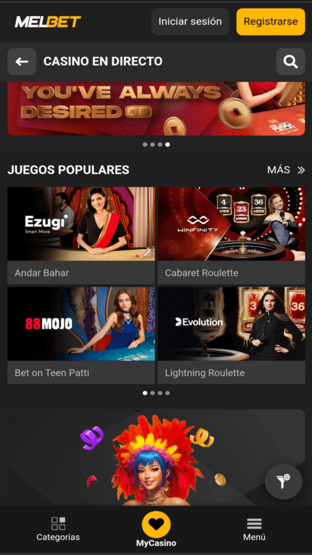 Juegos en vivo de Melbet Casino con crupier