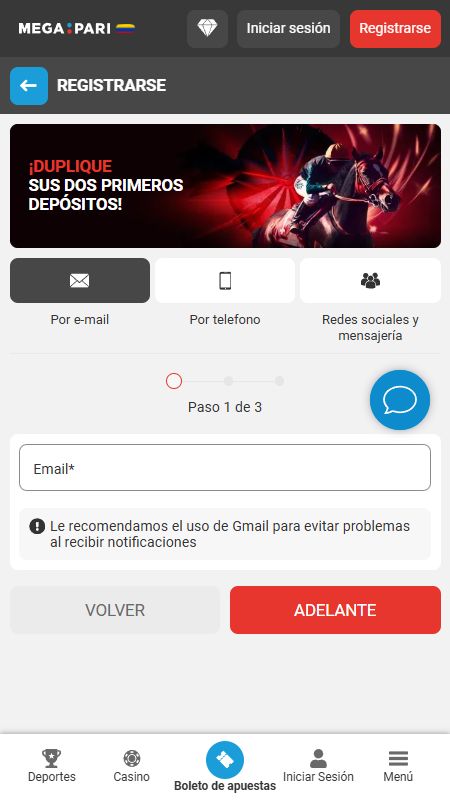 Crear una cuenta en Megapari