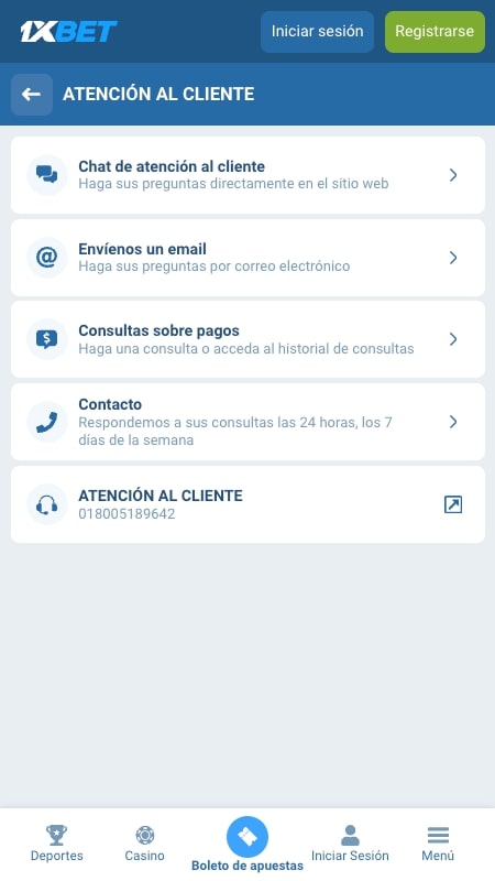 Atención al cliente en 1xbet