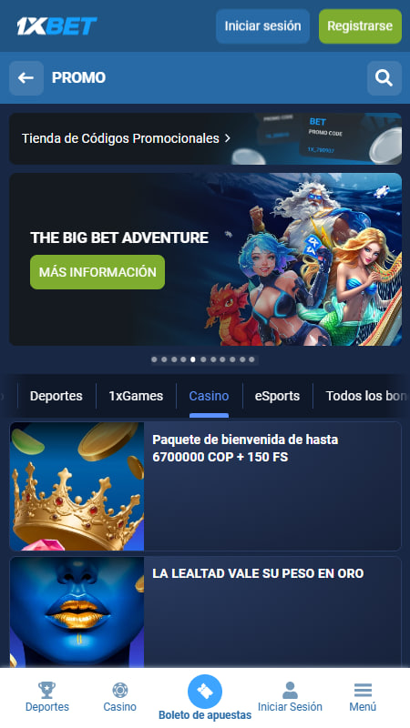 1xBet casino con bonos de free spins