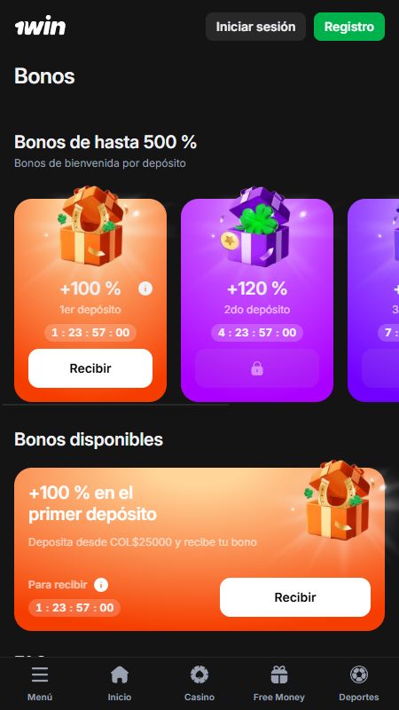 Página de promociones en 1win